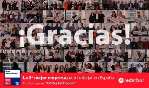 Redarbor, la 3ª mejor empresa para trabajar en España y premio especial “Better for People” según Great Place to Work